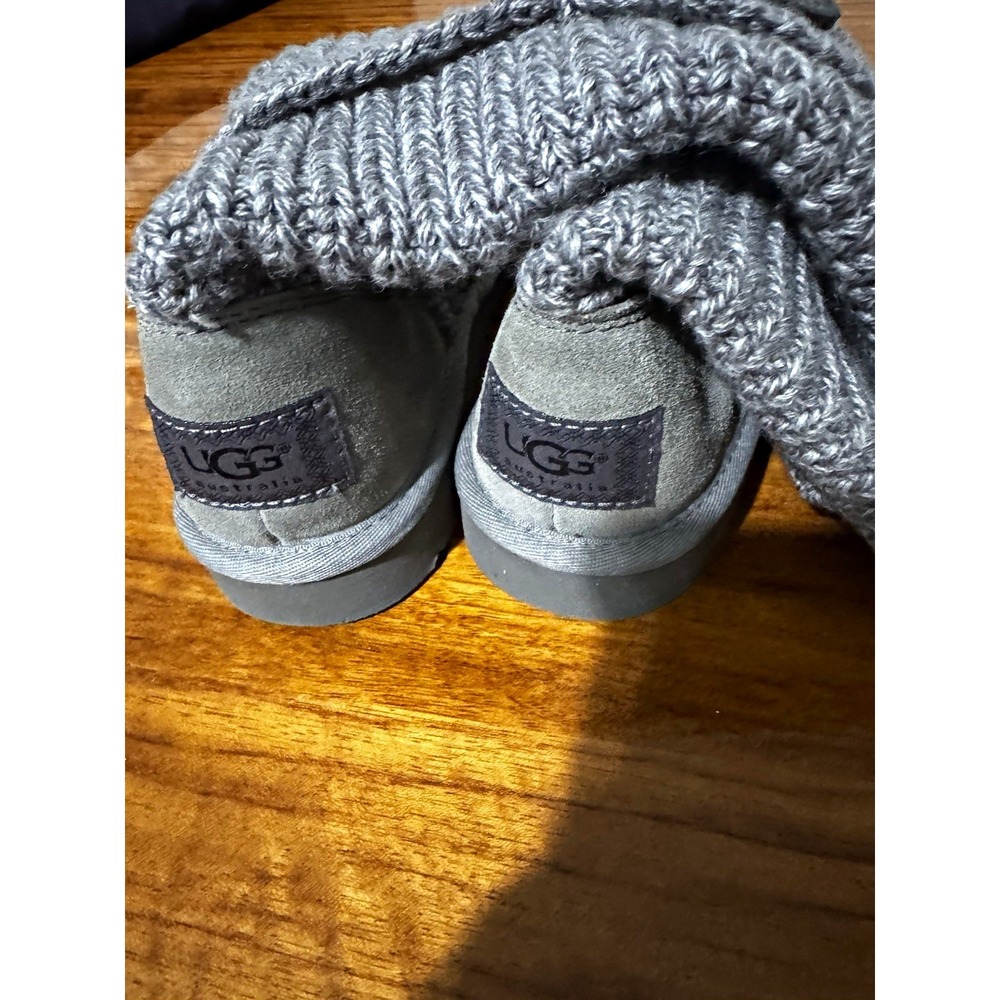 UGG Cardy Gray Knit Button Mid-Calf Boots Wool Lined Womens 3 5649